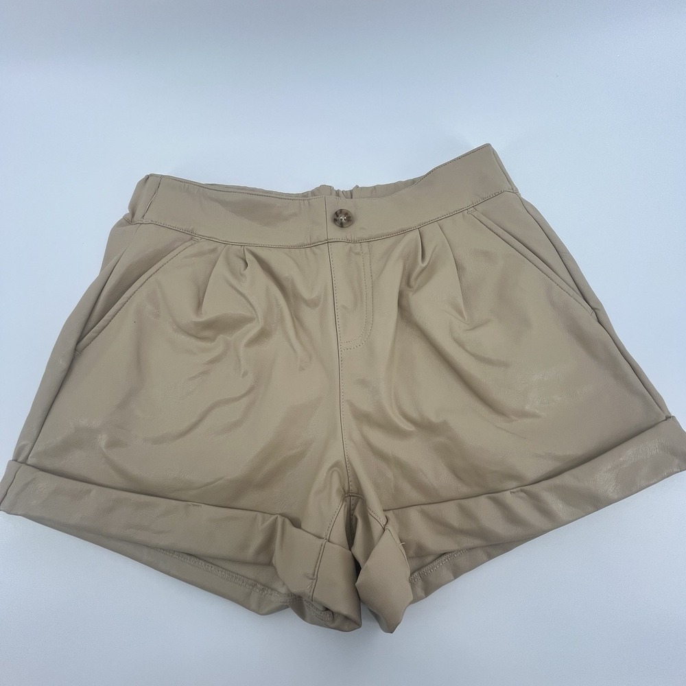 Sincerely Jules Shorts Women S Faux‎ Leather Beige Pull On Elastic Waist Small